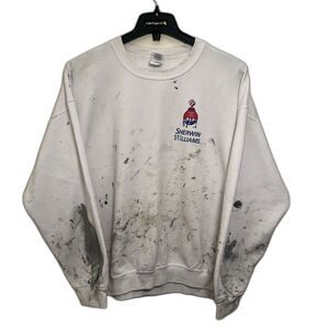 Sherwin Williams Cotton Blend Paint Trashed Blue Collar Grunge Crewneck OOAK- XL